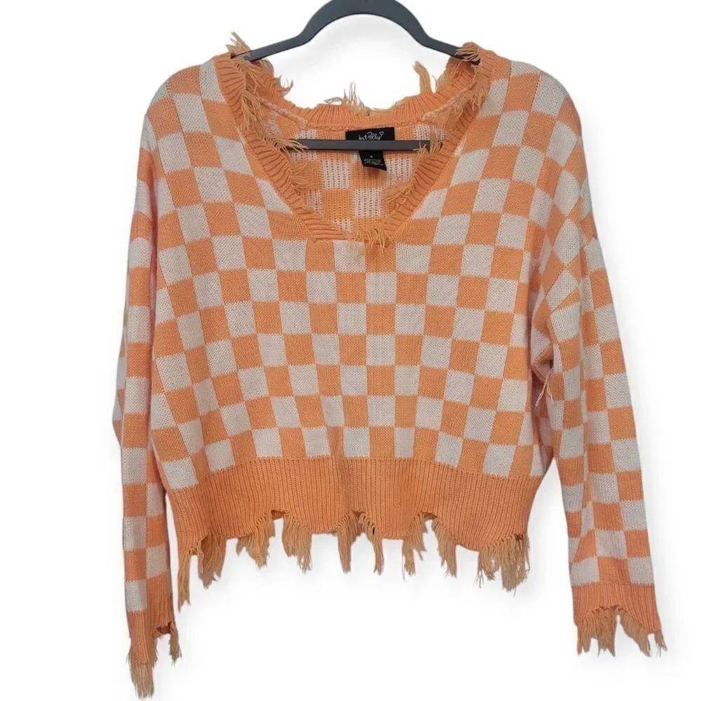 Just Polly Vneck Frayed Sweater, Small